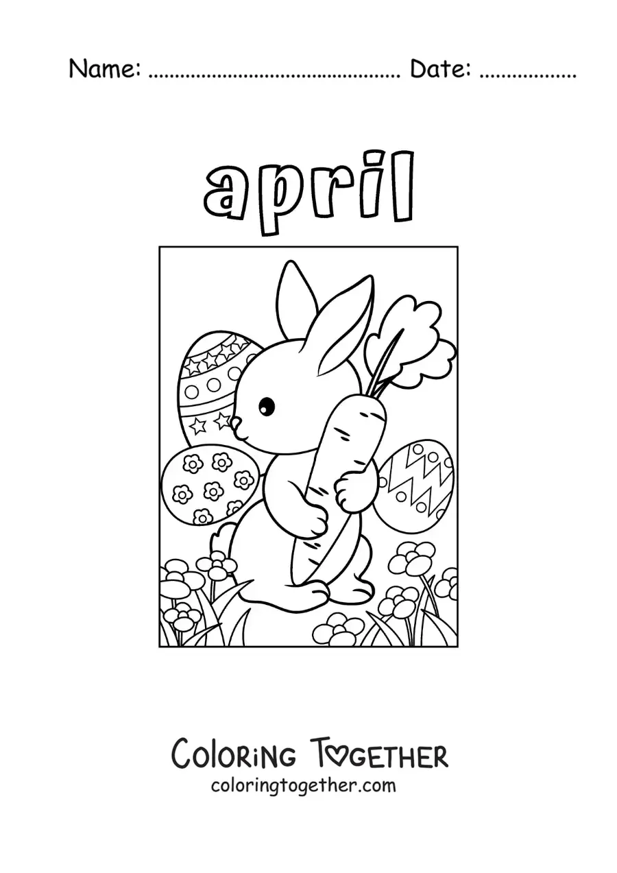 Coloring page of April with the Easter bunny