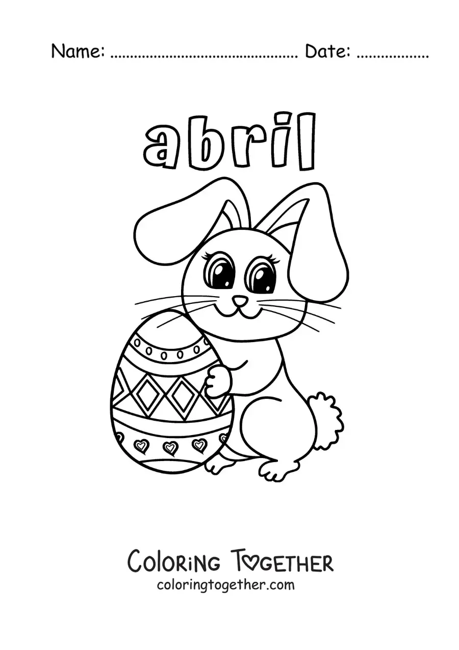 Coloring page of April with the Easter bunny