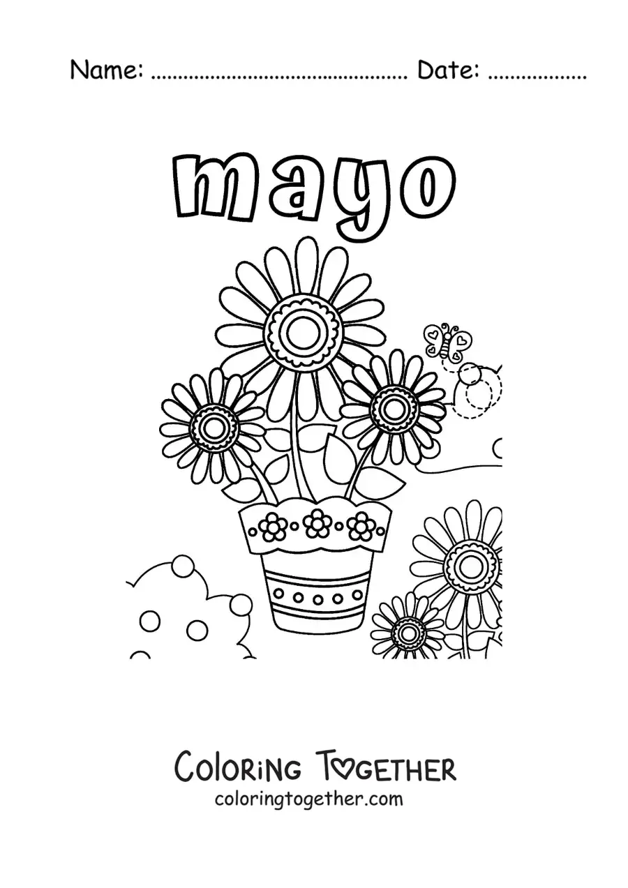 Coloring page of May with sunflowers