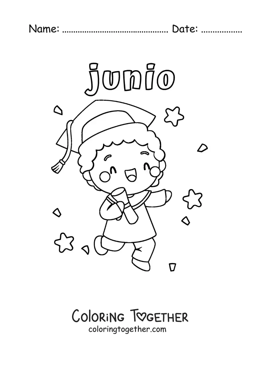 Coloring page of June with a child at graduation