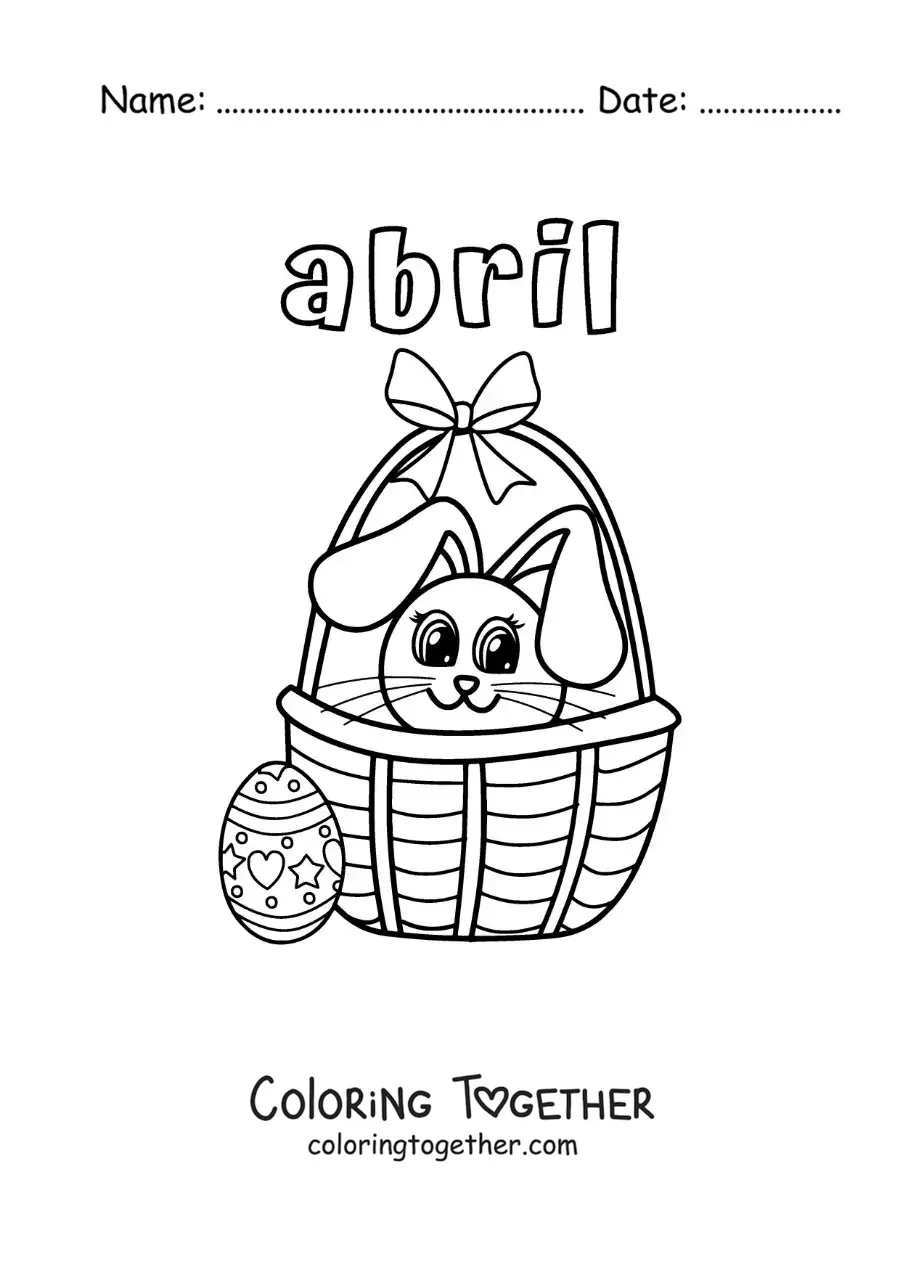 Coloring page of April with the Easter bunny in a basket