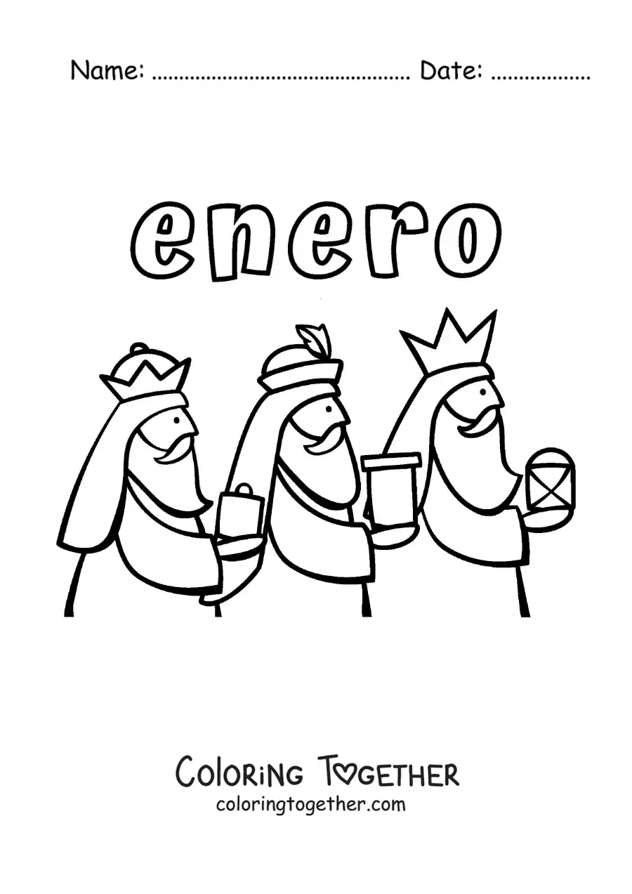 Coloring page of January with the cartoon Three Wise Men