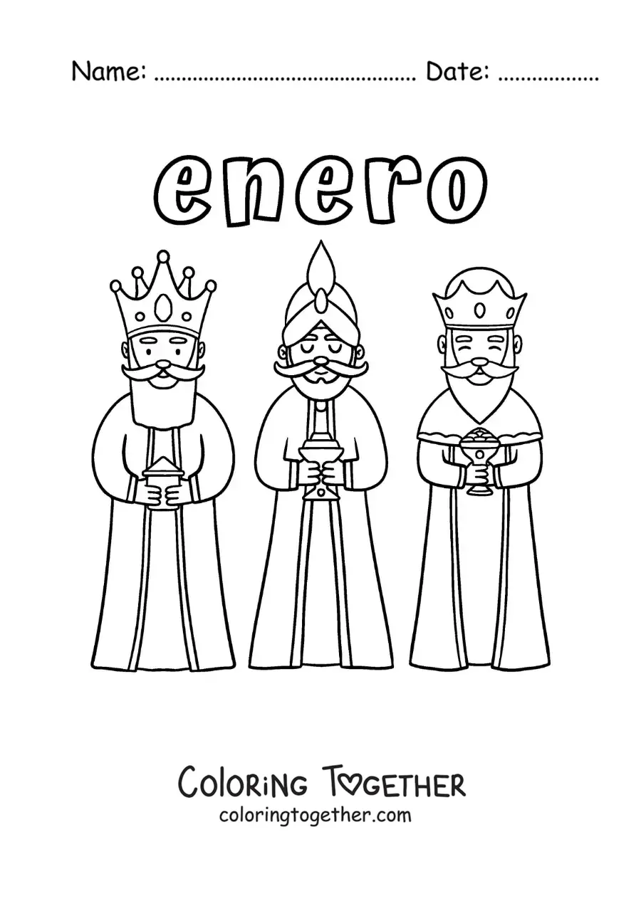 Coloring page of January with the Three Wise Men