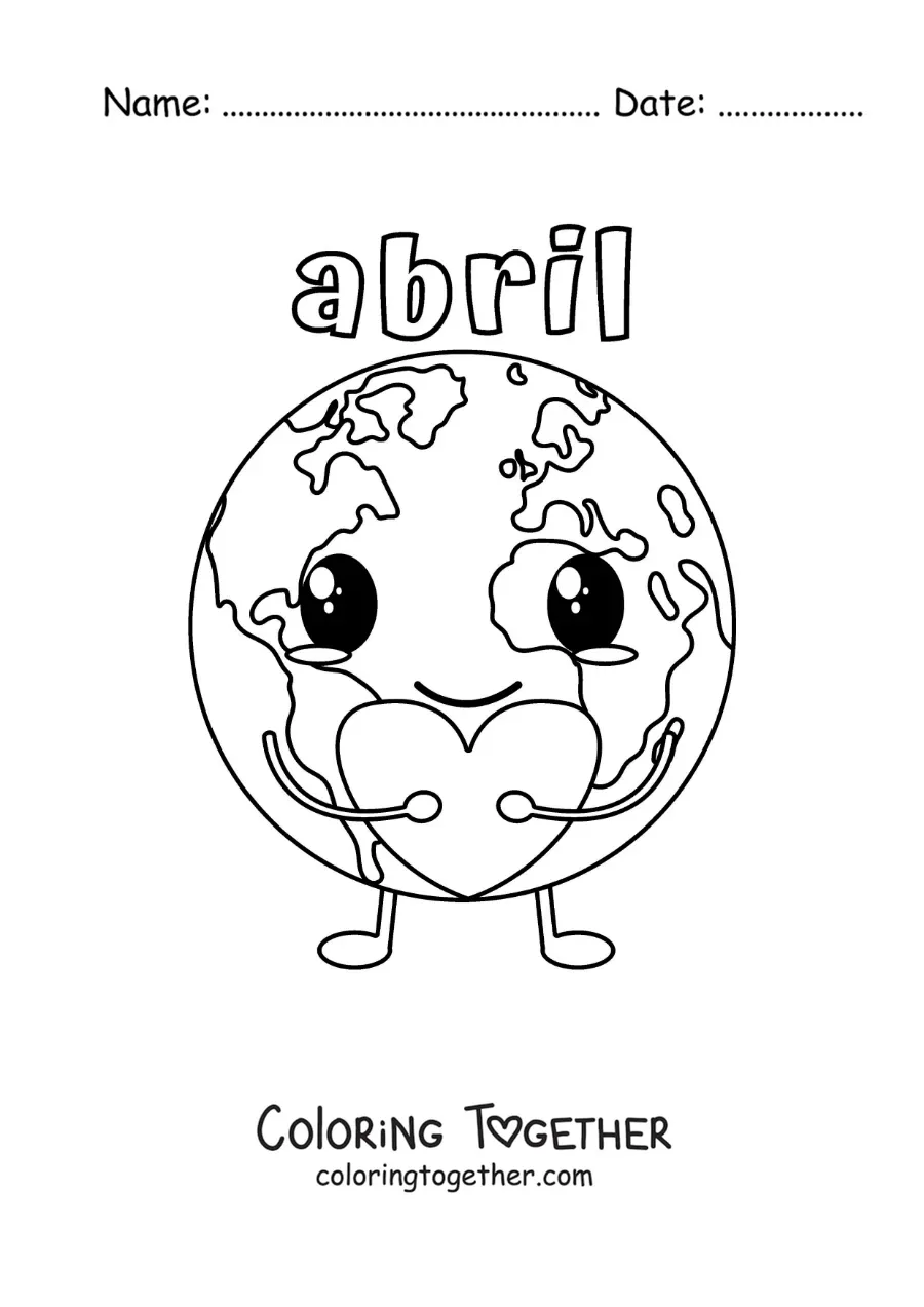 Coloring page of April with the kawaii cartoon Earth