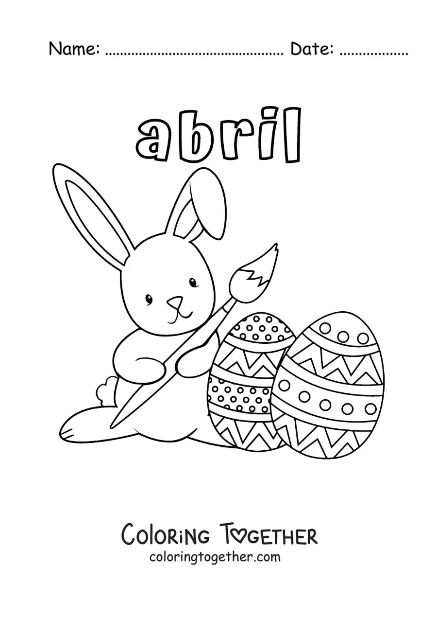 Coloring page of April with the cartoon Easter bunny
