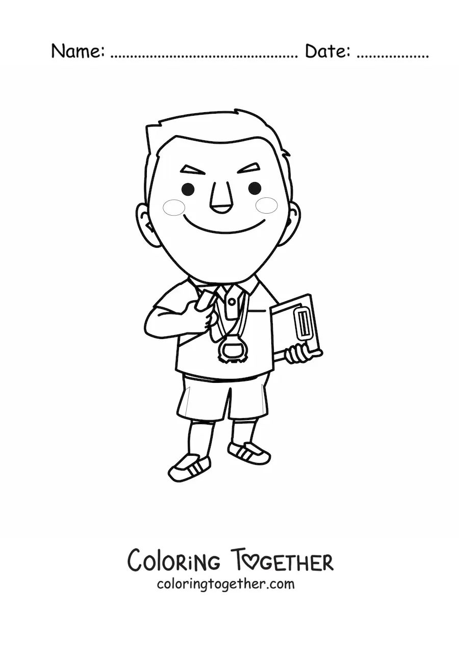 Coloring page of a physical education teacher