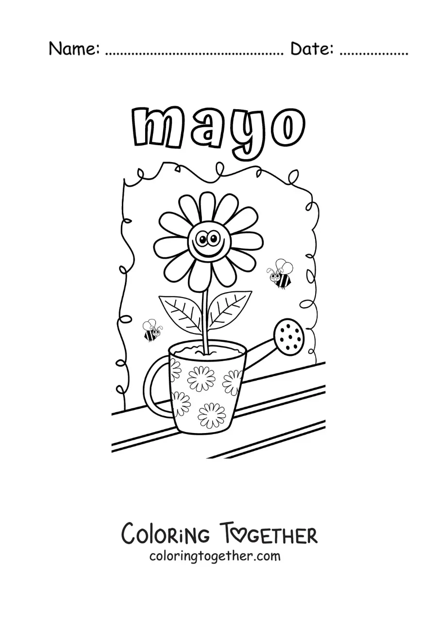 Coloring page of May with a cartoon flower