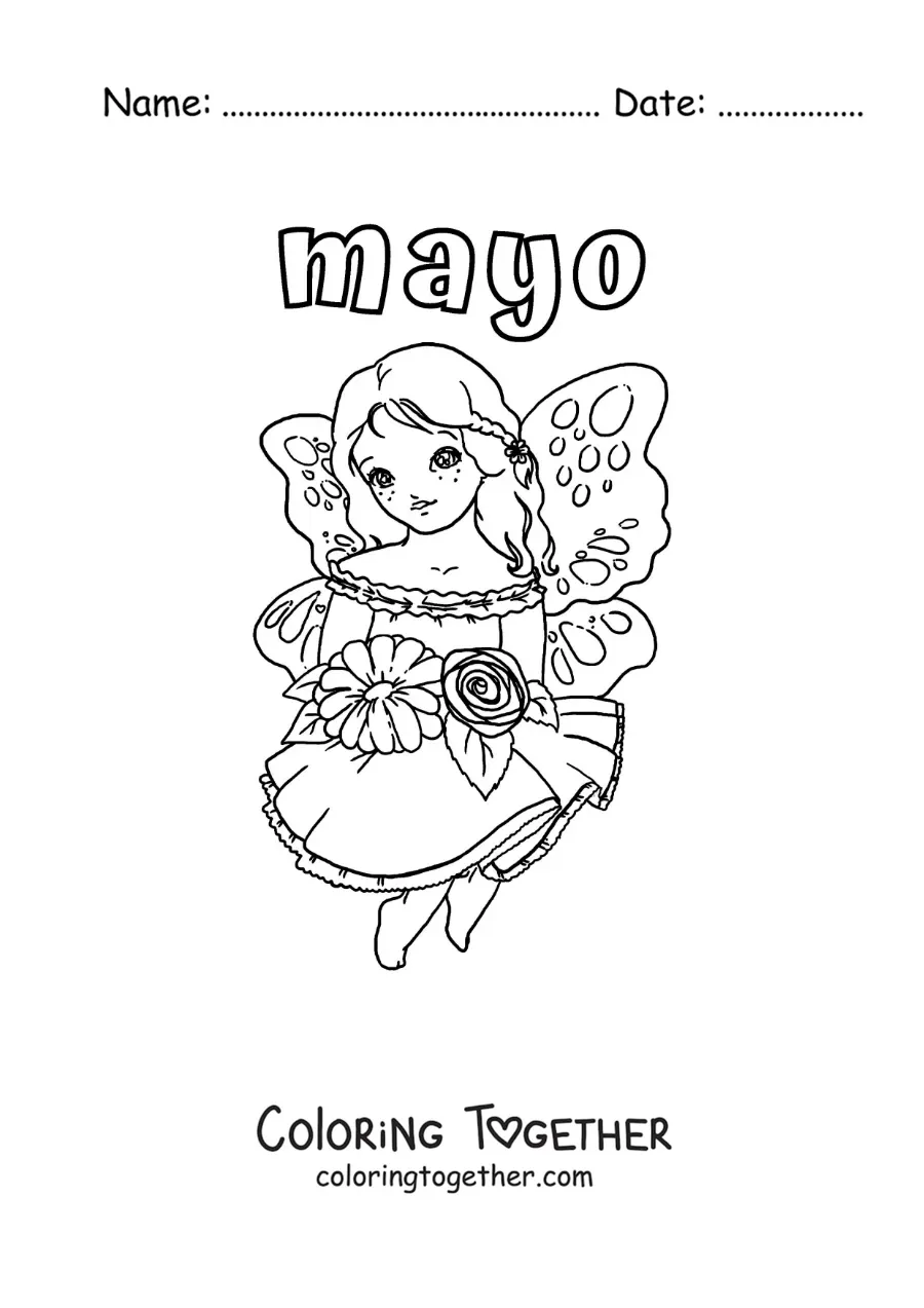 Coloring page of May with a spring fairy