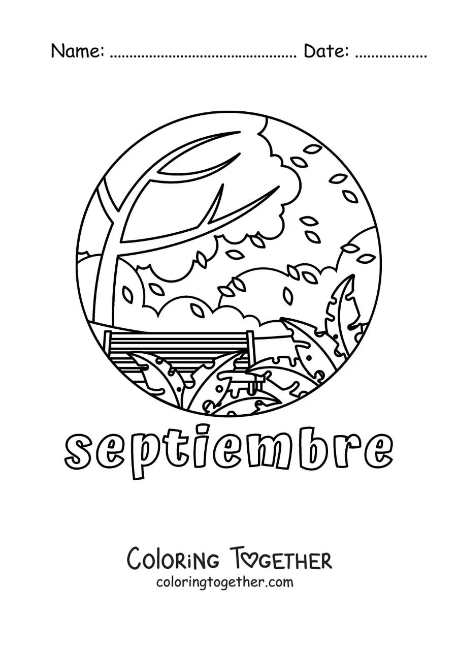 Coloring page of September with an autumn landscape