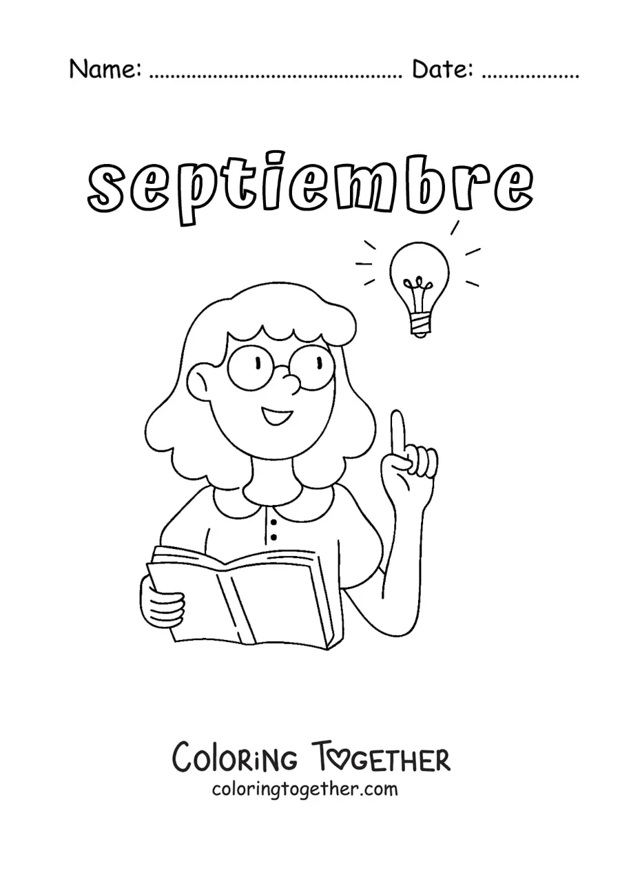 Coloring page of September with a teacher teaching