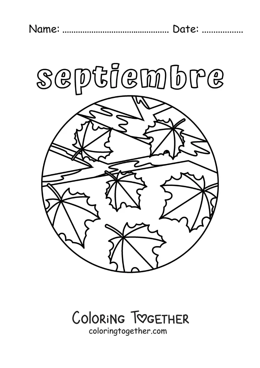 Coloring page of September with autumn leaves
