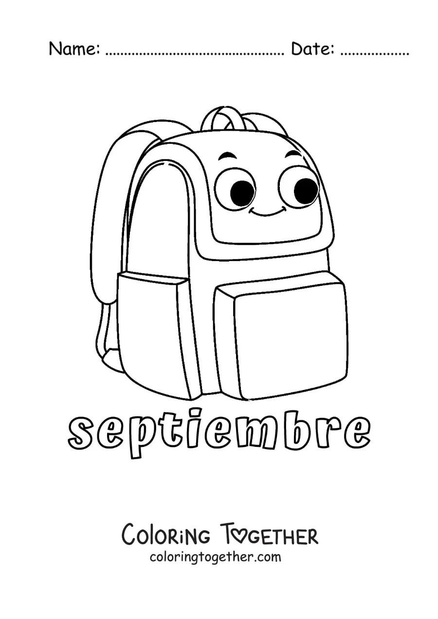 Coloring page of September with a cartoon backpack