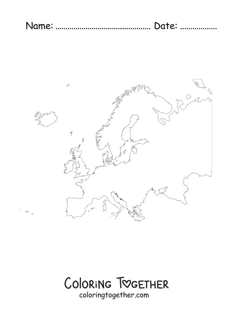 Coloring page of a map of Europe
