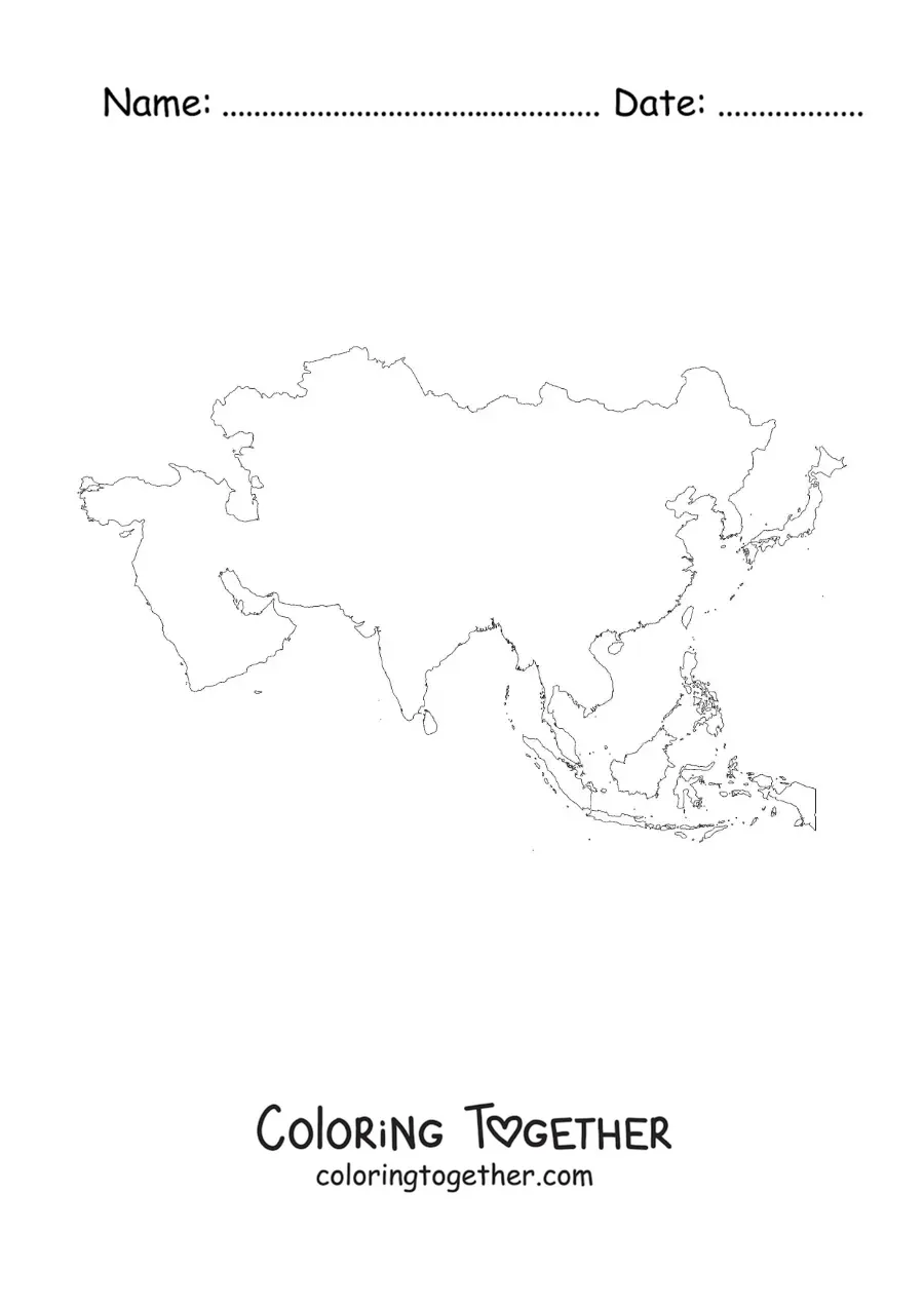 Coloring page of a political map of Asia without names