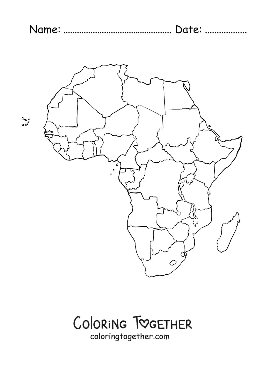 Coloring page of a political map of Africa