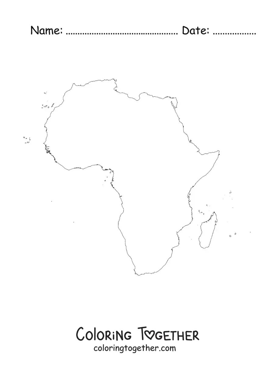 Coloring page of a map of Africa