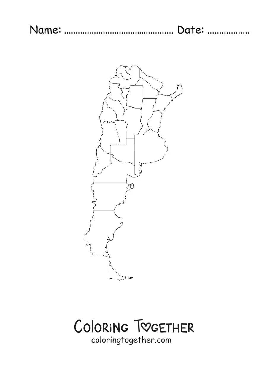 Coloring page of a political map of Argentina