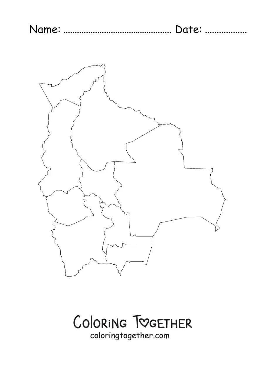 Coloring page of a political map of Bolivia