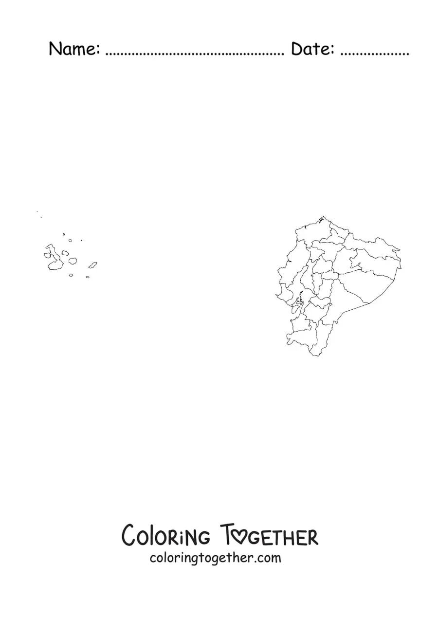Coloring page of a political map of Ecuador