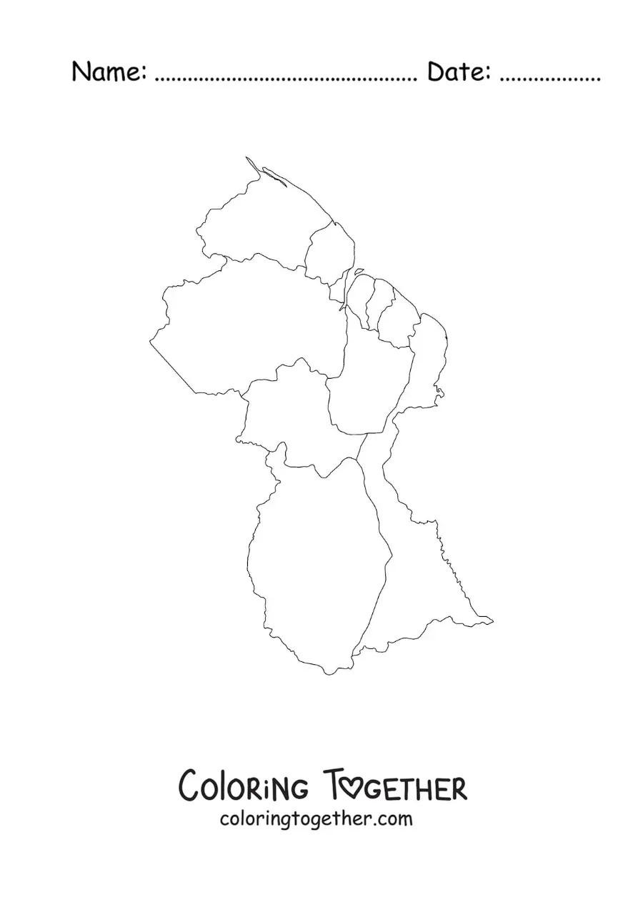 Coloring page of a political map of Guyana