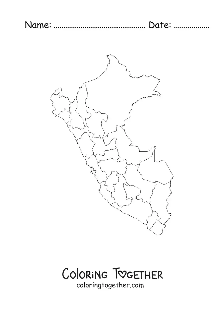 Coloring page of a political map of Peru