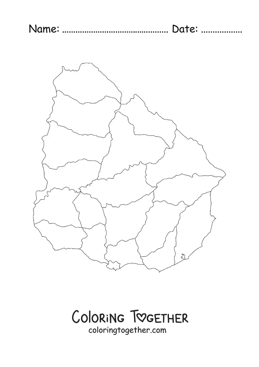 Coloring page of a political map of Uruguay