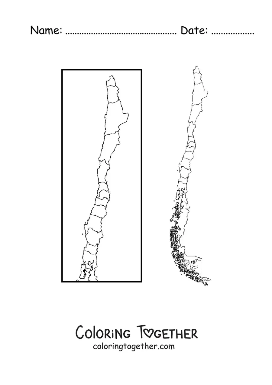 Coloring page of a political map of Chile
