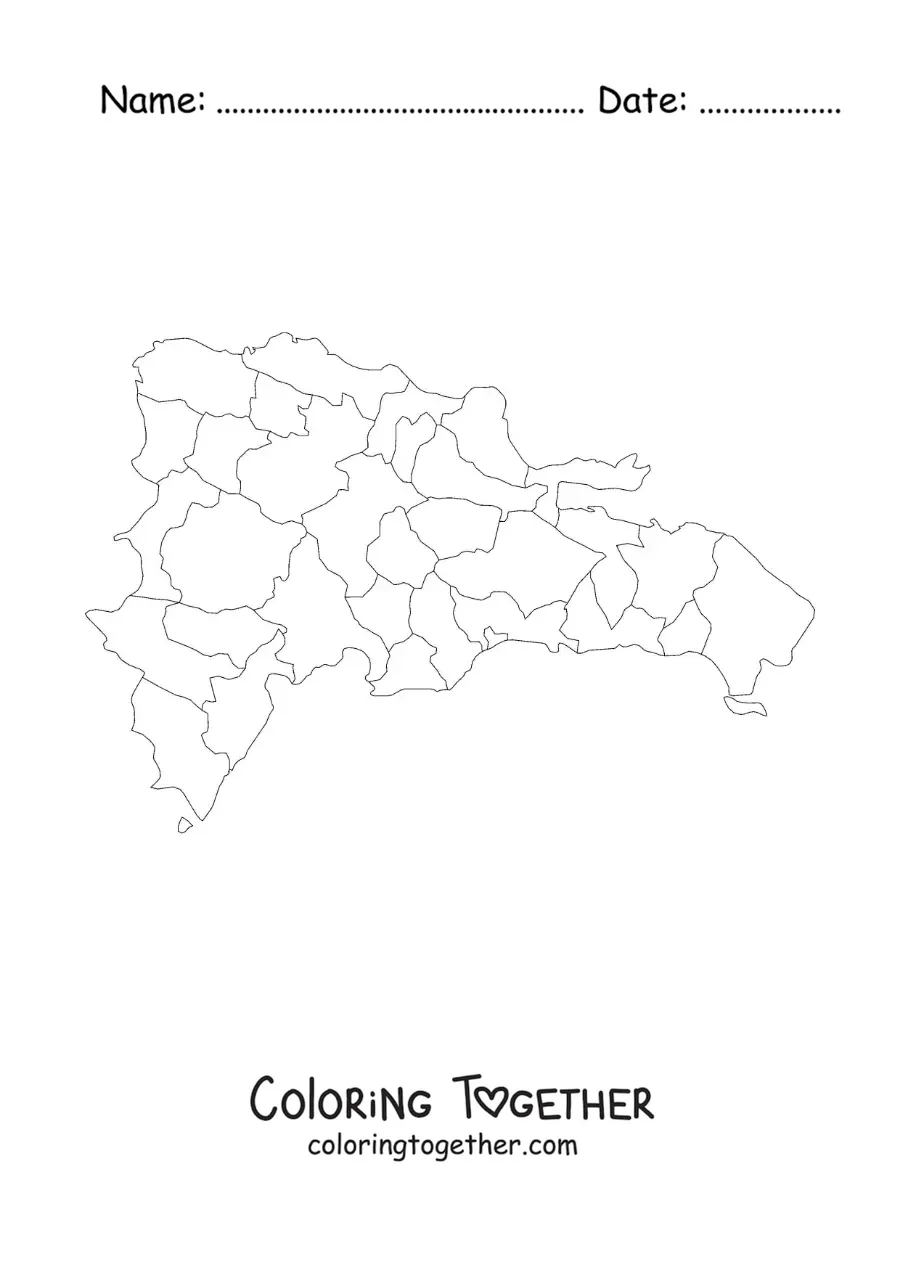 Coloring page of a political map of the Dominican Republic
