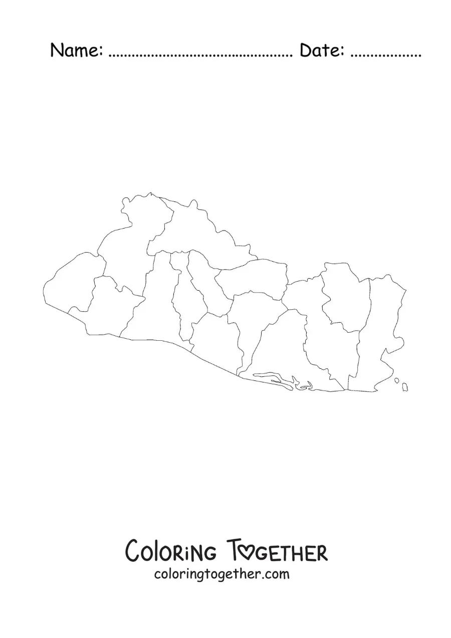 Coloring page of a political map of El Salvador