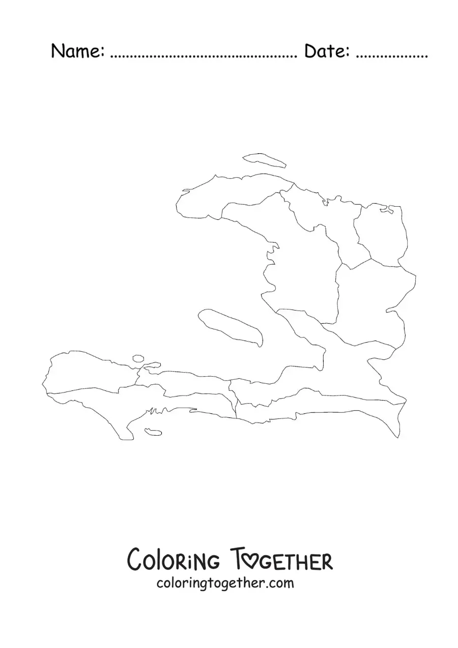 Coloring page of a political map of Haiti
