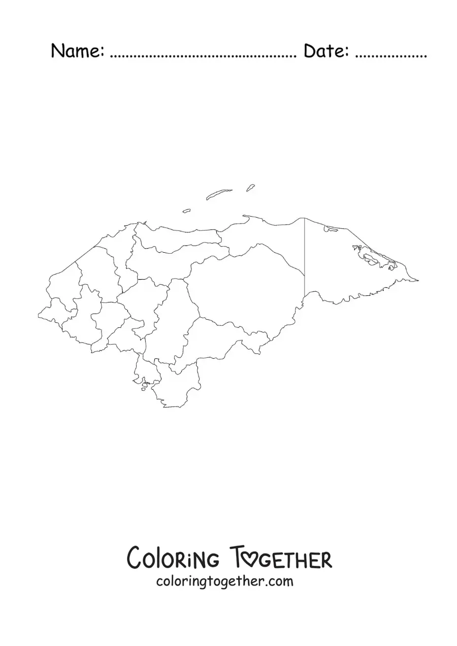 Coloring page of a political map of Honduras