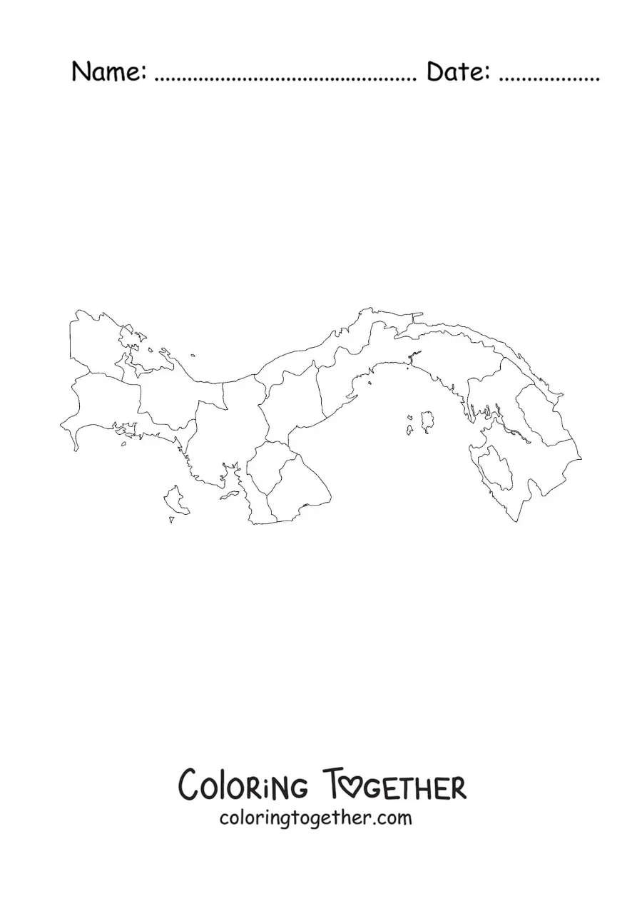 Coloring page of a political map of Panama