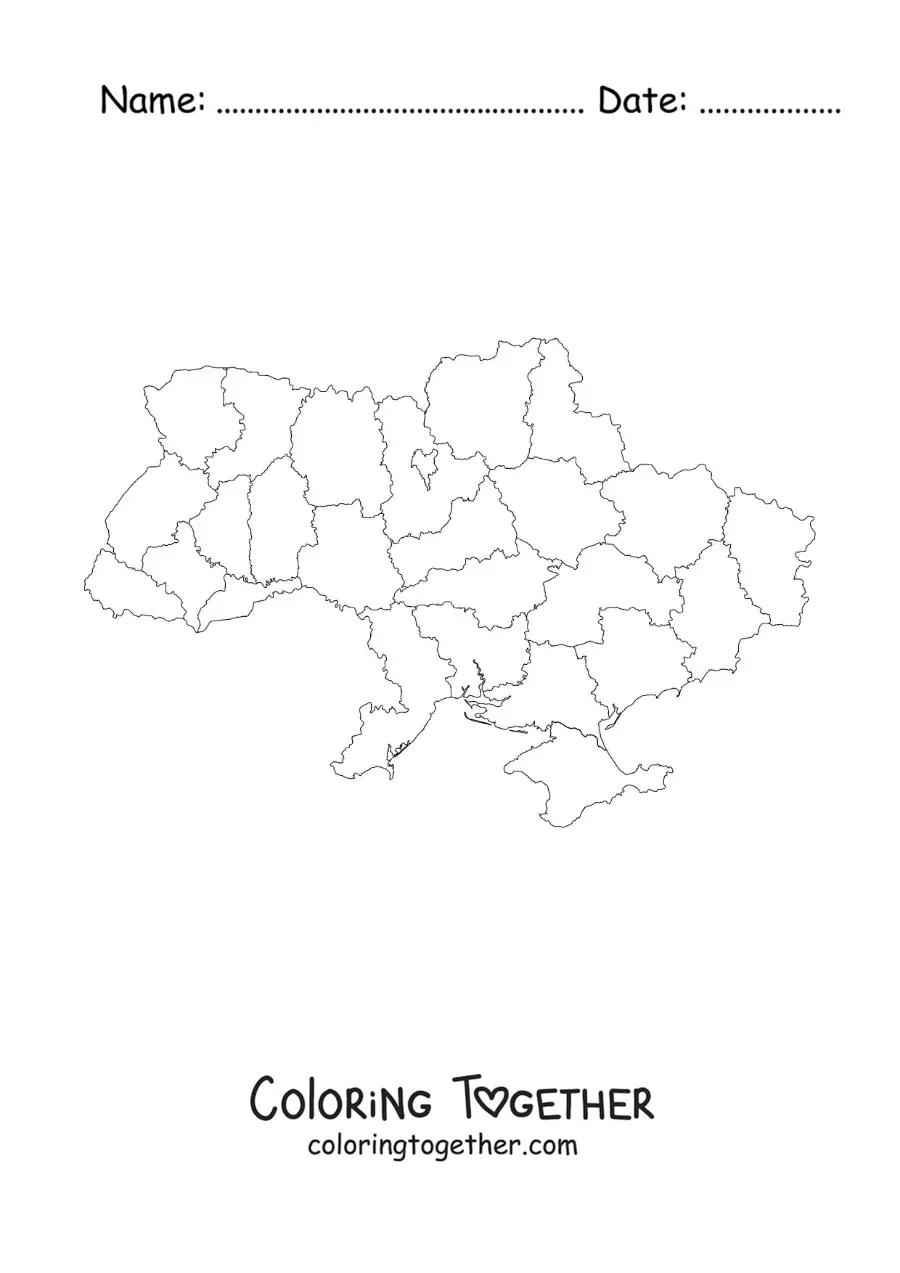 Coloring page of a political map of Ukraine