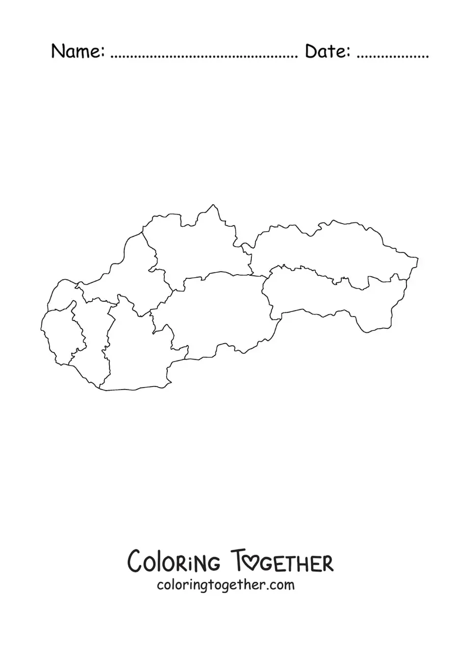 Coloring page of a political map of Slovakia