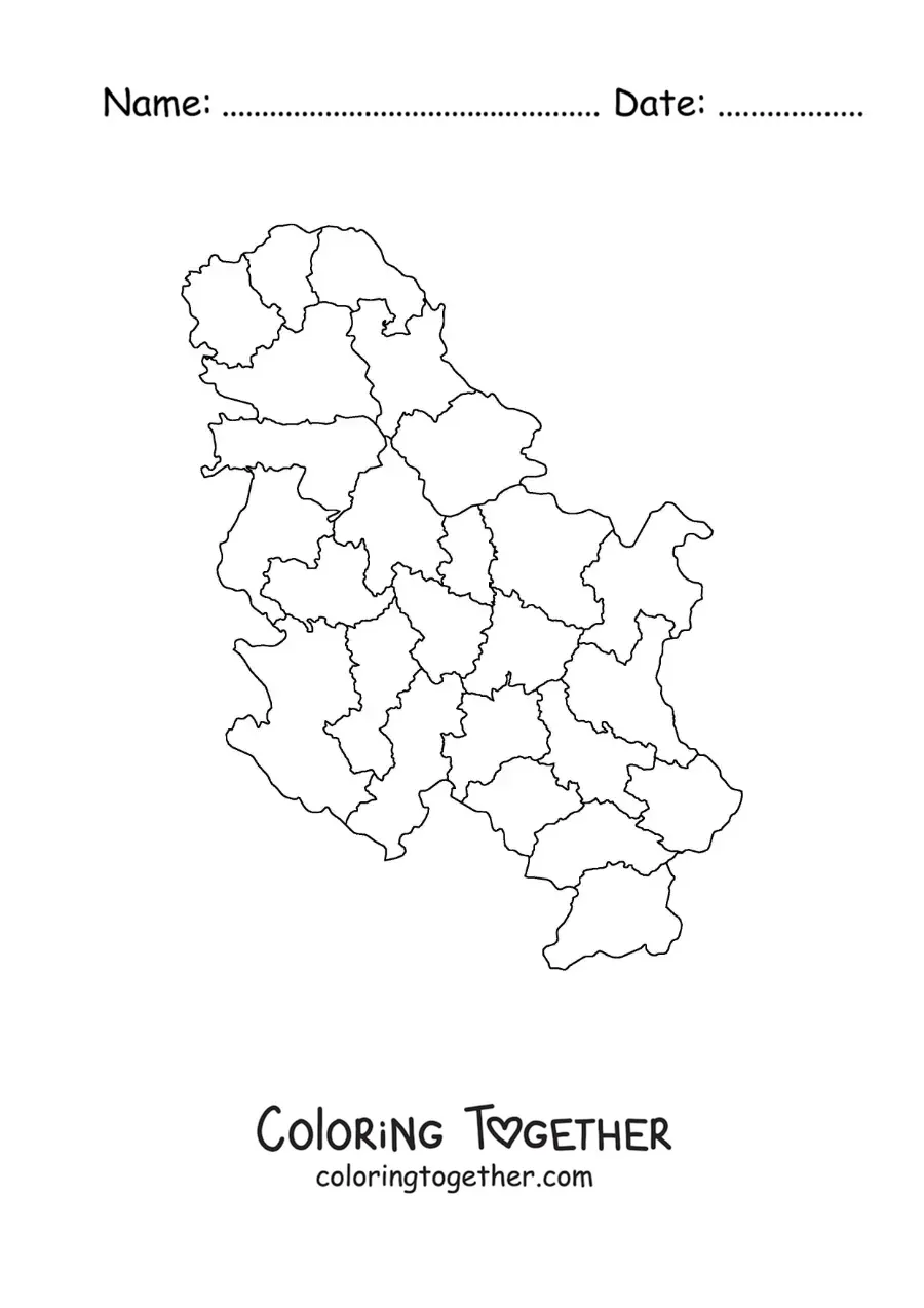 Coloring page of a political map of Serbia