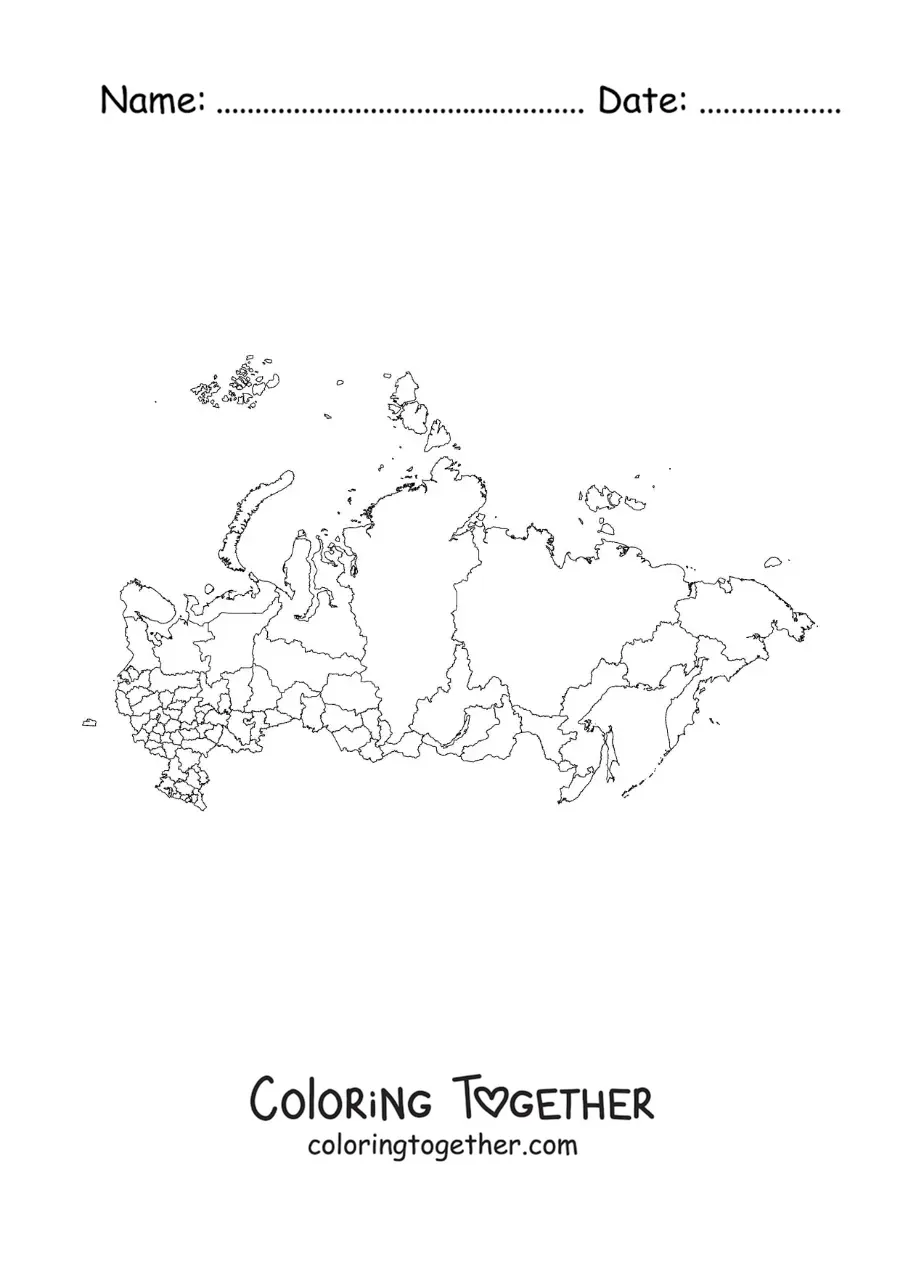 Coloring page of a political map of Russia