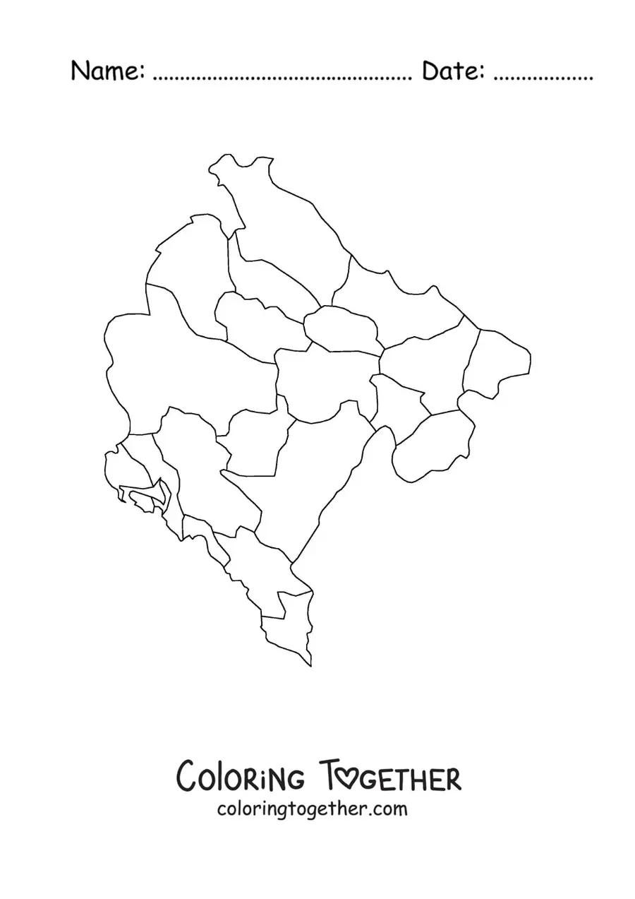 Coloring page of a political map of Montenegro