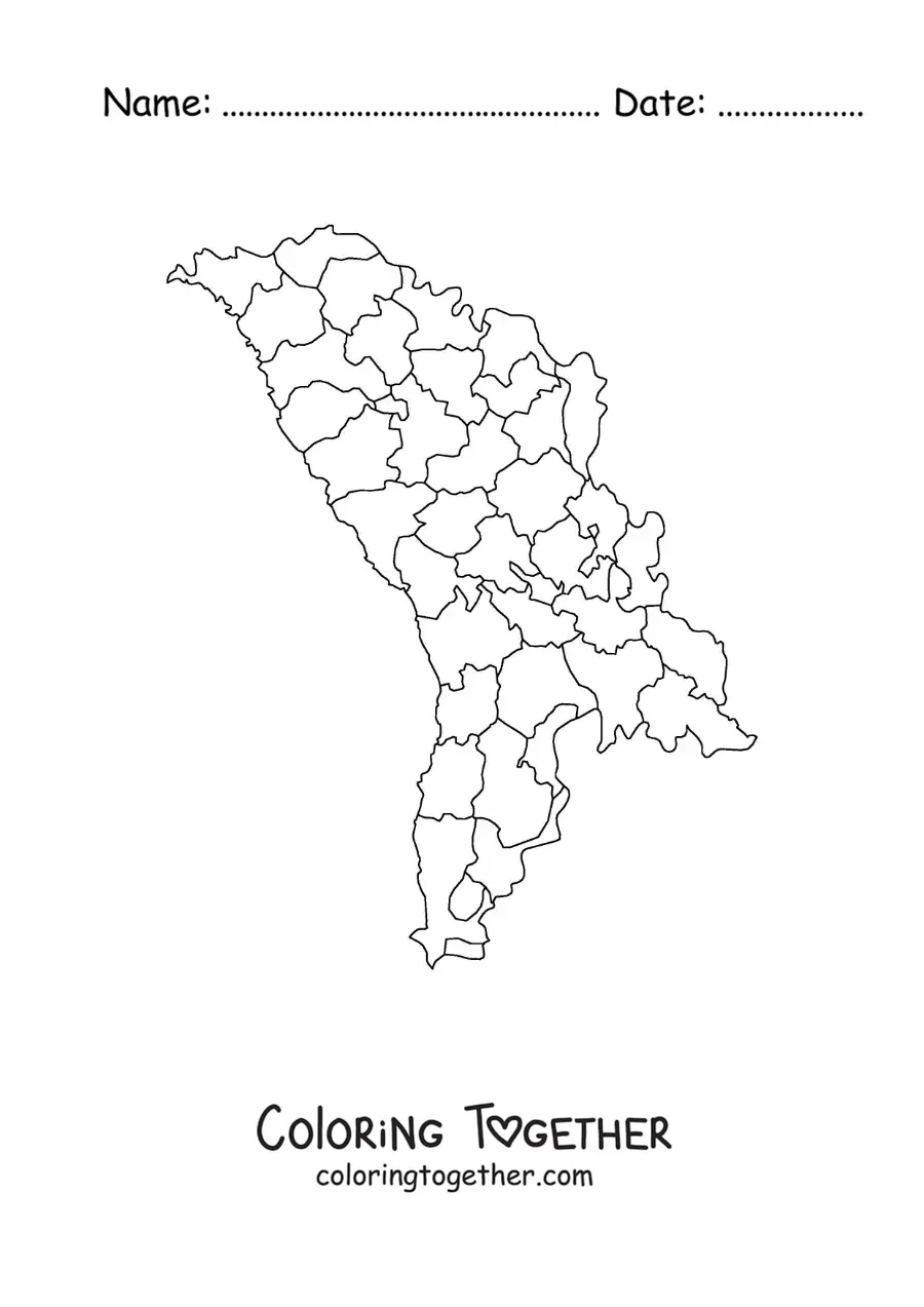 Coloring page of a political map of Moldova