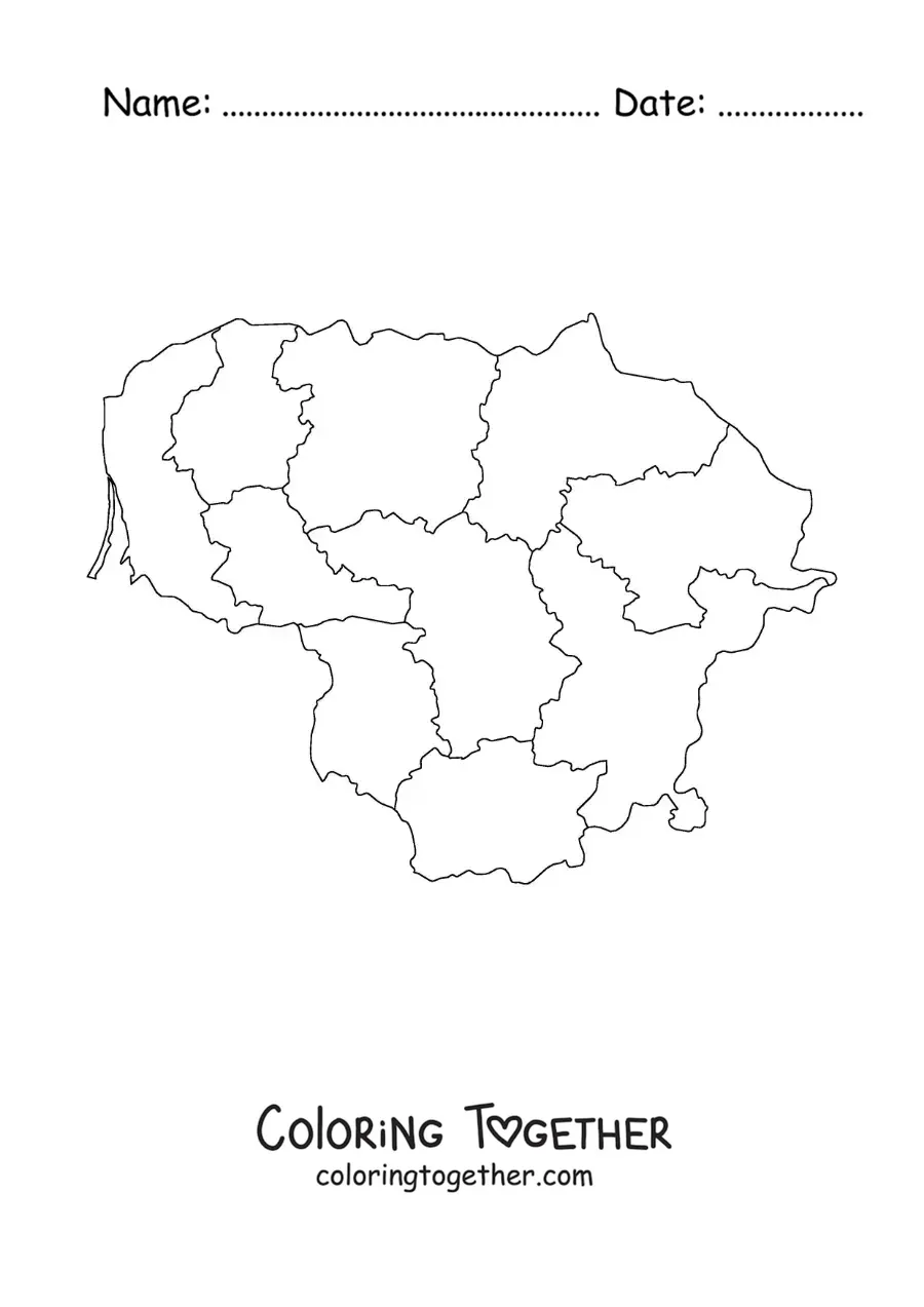 Coloring page of a political map of Lithuania