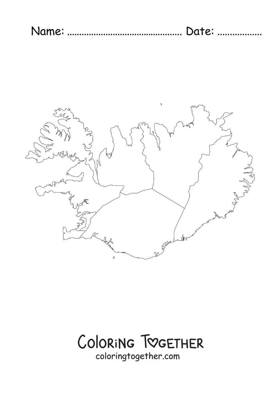 Coloring page of a political map of Iceland