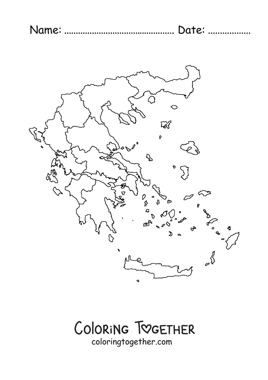 Coloring page of a political map of Greece