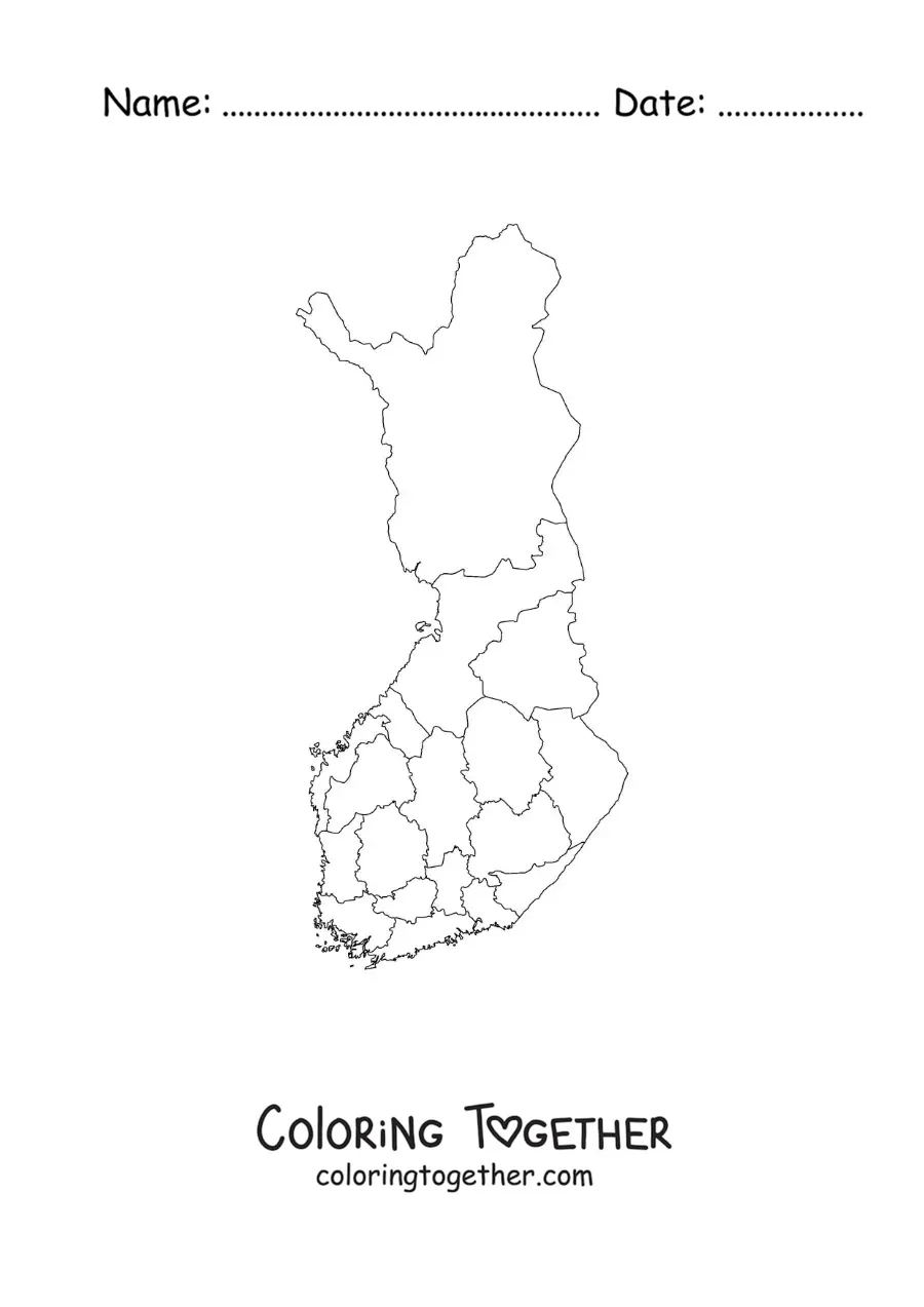 Coloring page of a political map of Finland