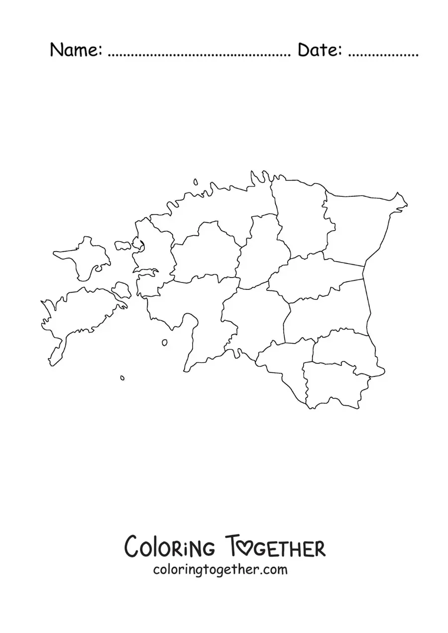 Coloring page of a political map of Estonia