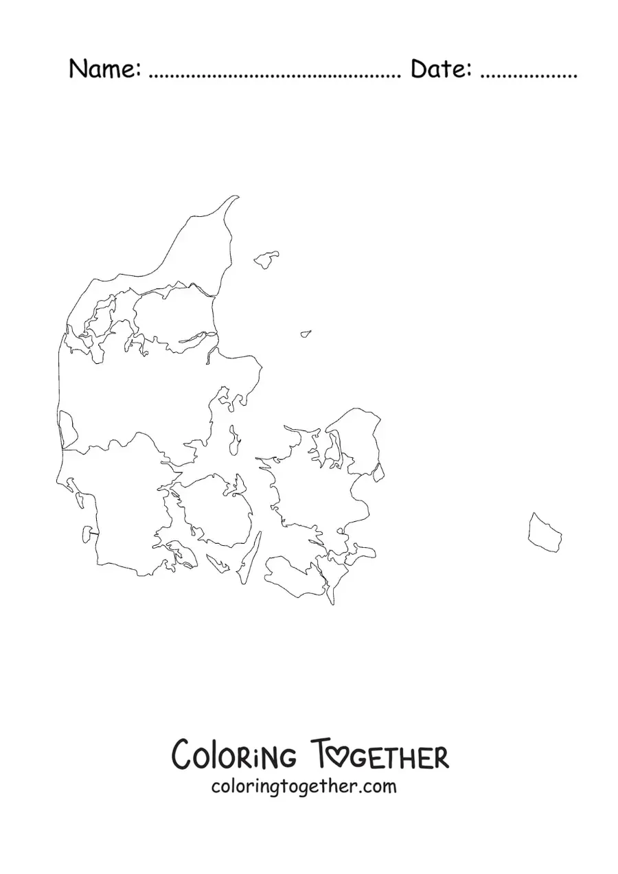 Coloring page of a political map of Denmark