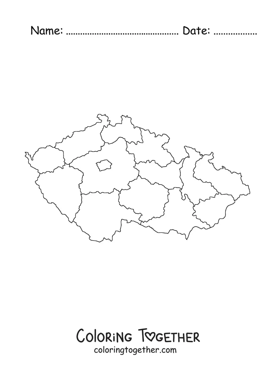 Coloring page of a political map of the Czech Republic