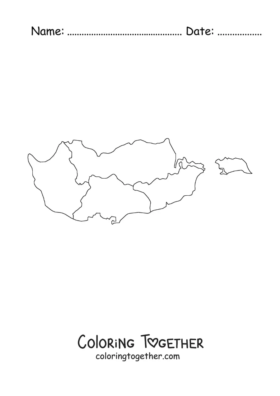 Coloring page of a political map of Cyprus