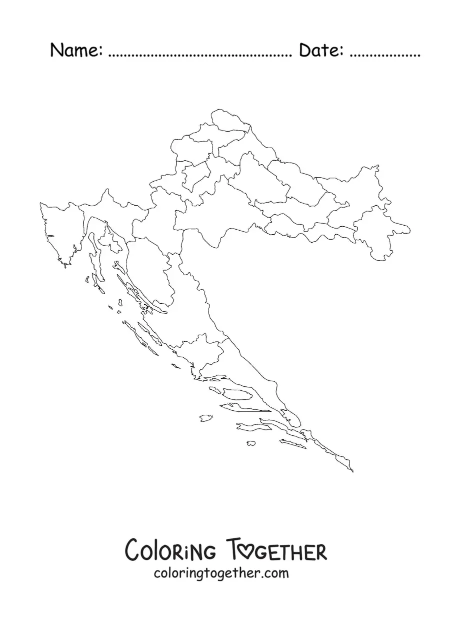 Coloring page of a political map of Croatia