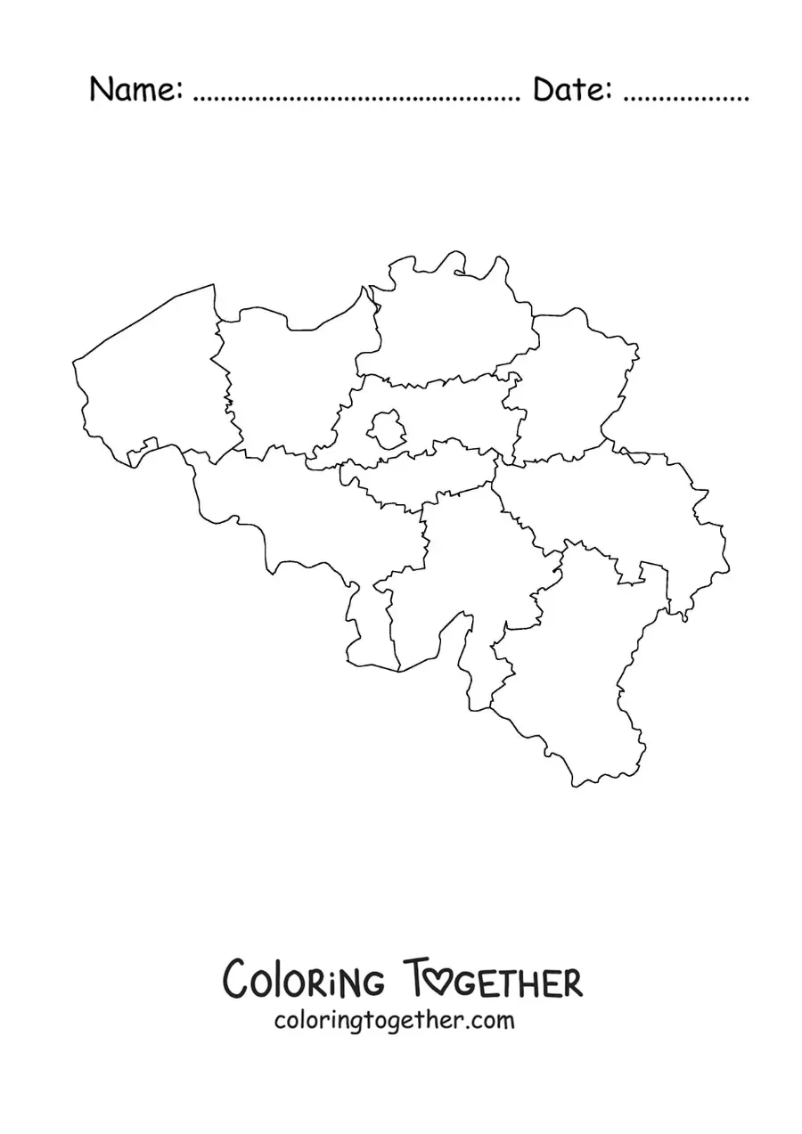 Coloring page of a political map of Belgium