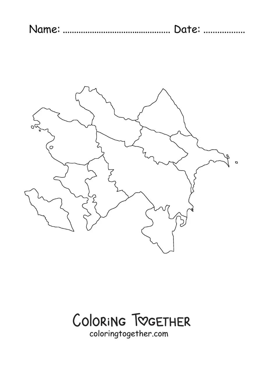 Coloring page of a political map of Azerbaijan