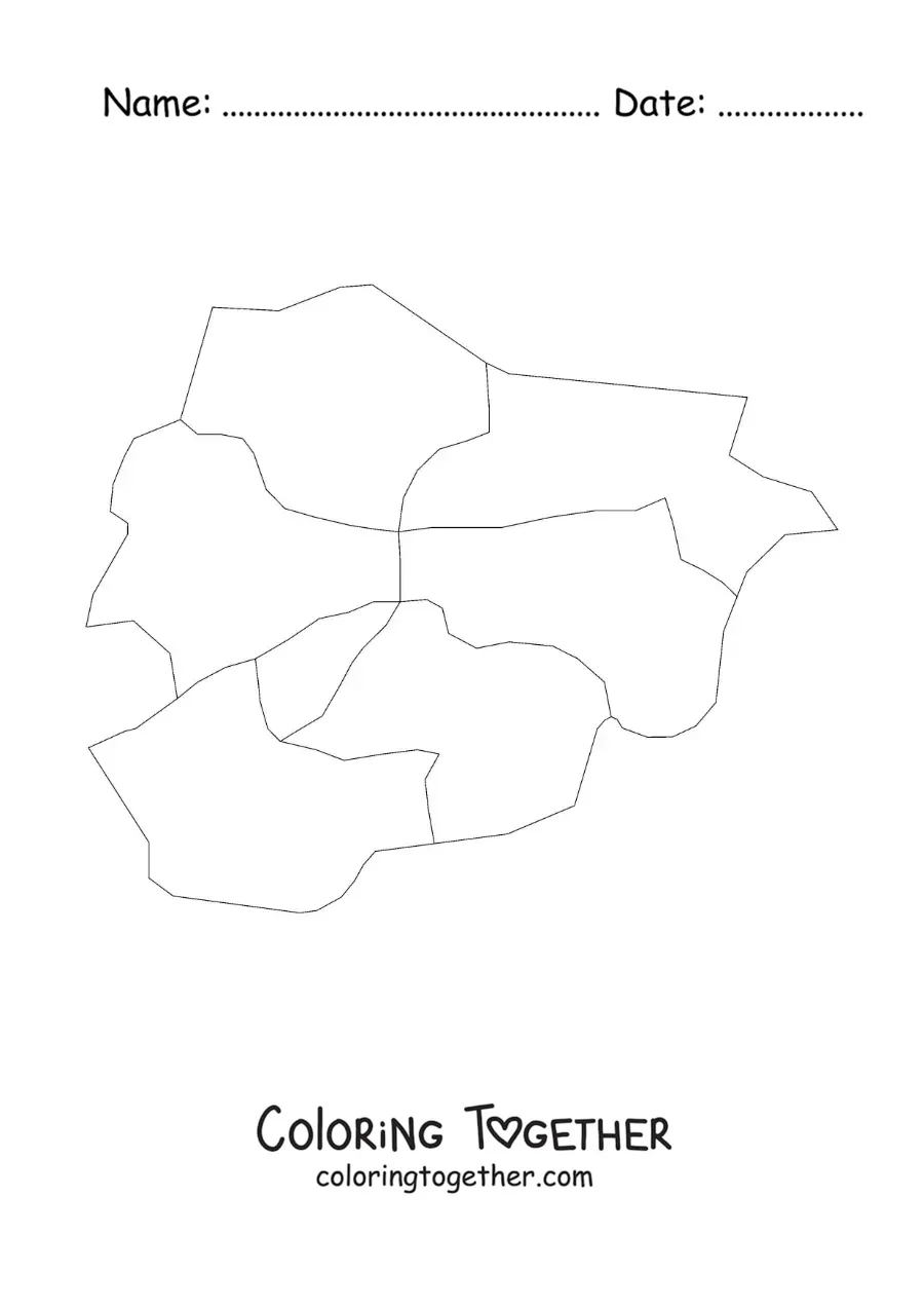 Coloring page of a political map of Andorra